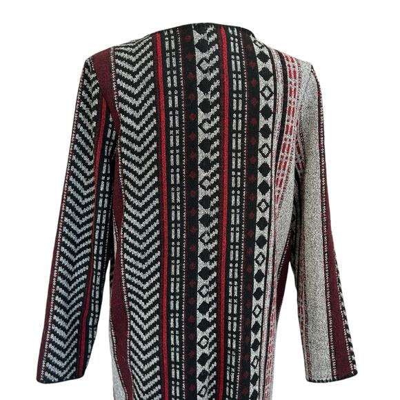 Anama Southwestern Tribal Cardigan Duster Medium Red Gray Western Boho Santa Fe - Picture 4 of 13